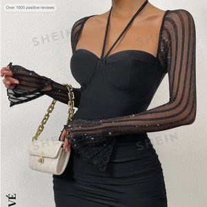 SHEIN Privé Contrast Mesh Halter Bodycon Dress
